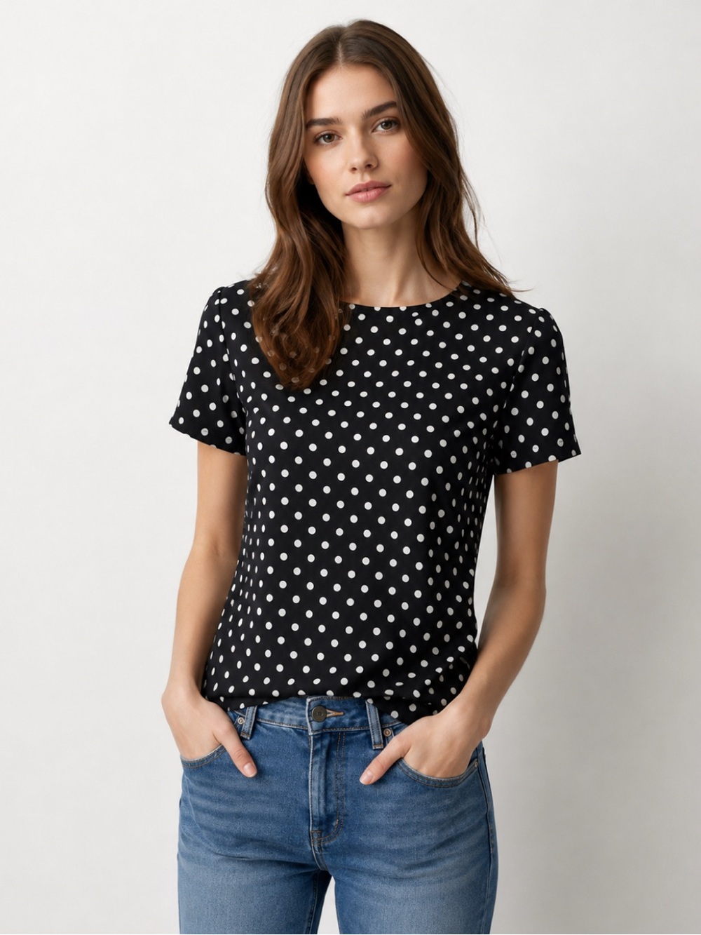 J. Crew Navy Short Sleeve Polka Dot Tee | Size M |
